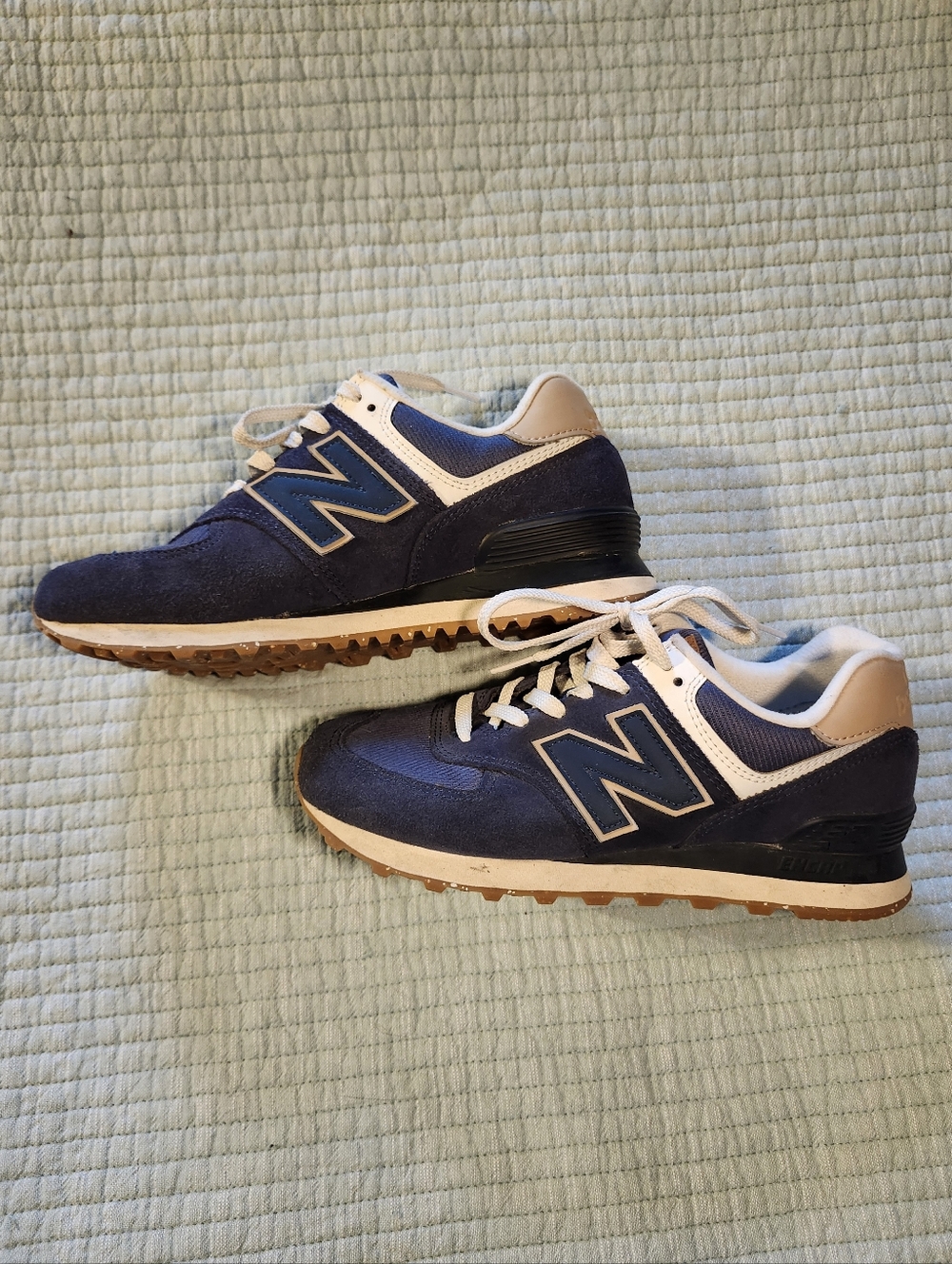 New Balance 574 Navy & Tan Retro Runner Sneakers